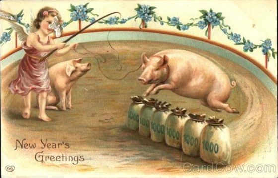 Находка: старые новогодние открытки со свинками